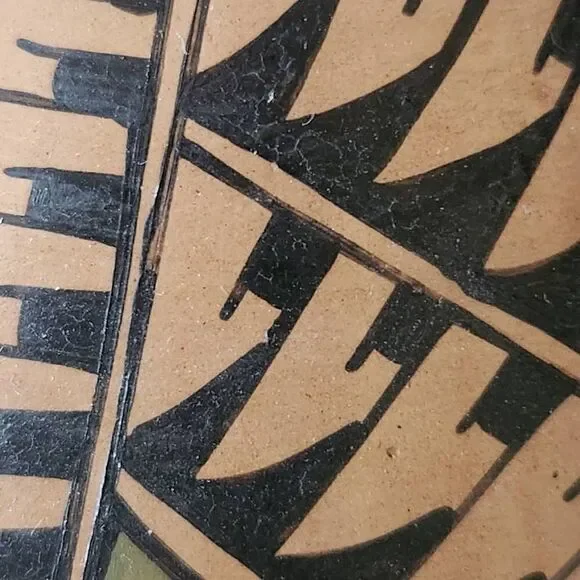 Mexican pottery pot tan geometric boho vintage home decor tribal ethnic handmade - Picture 5 of 6